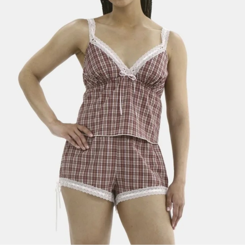 No Boundaries Red Plaid Lace Sleepwear Set